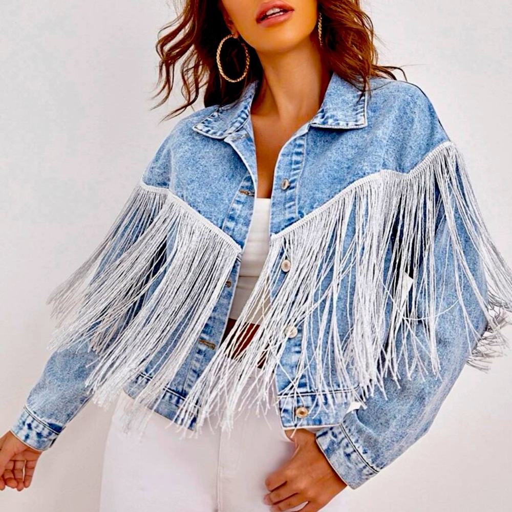 Denim fringe jacket